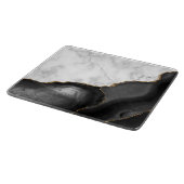 Planche À Découper Marbre Blanc Agate Noire Paillettes Dorées (Coin)