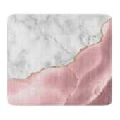 Planche À Découper Marbre blanc Agate rose paillettes dorées (Devant)