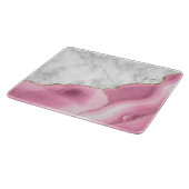 Planche À Découper Marbre blanc Agate rose Paillettes dorées (Coin)