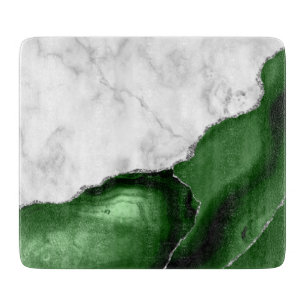 Planche À Découper Marbre blanc Agate vert chasseur Paillettes argent