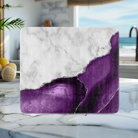 Planche À Découper Marbre blanc Agate violet Parties scintillant en a