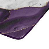 Planche À Découper Marbre Blanc Agate Violette Paillettes Dorées (Coin)