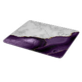 Planche À Découper Marbre Blanc Agate Violette Paillettes Dorées (Coin)