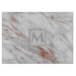 Planche À Découper marbre blanc cuivre or rose élégant Monogramme