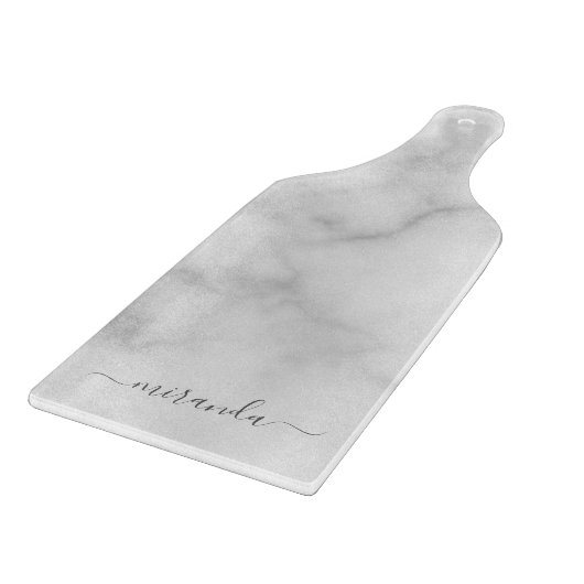 Planche À Découper Marbre blanc de nom personnalisé de script moderne (Coin)