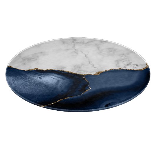 Planche À Découper Marbre blanc Giled Marine Blue Agate Round (Coin)