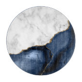 Planche À Découper Marbre blanc Giled Marine Blue Agate Round (Devant)