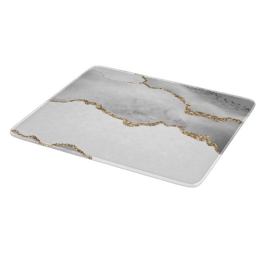 Planche À Découper Marbre blanc gris Agate Parties scintillant dorée  (Coin)
