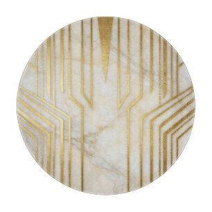 Planche À Découper Marbre Blanc Luxueux Motif Géométrique Doré