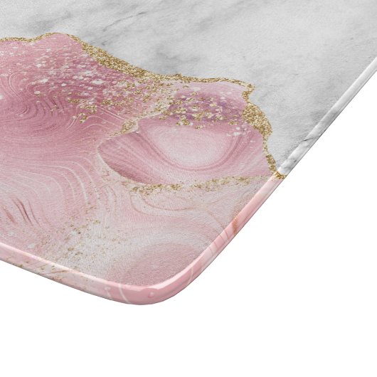 Planche À Découper Marbre blanc Pastel Rose Agate Parties scintillant (Coin)