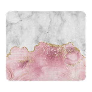 Planche À Découper Marbre blanc Pastel Rose Agate Parties scintillant