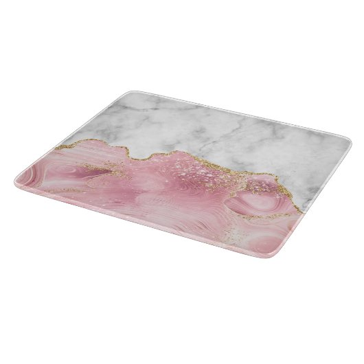 Planche À Découper Marbre blanc Pastel Rose Agate Parties scintillant (Coin)