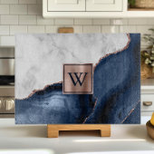 Planche À Découper Marbre blanc Rose Gold Marine Blue Agate Monogramm
