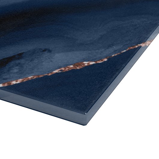 Planche À Découper Marbre blanc Rose Gold Marine Blue Agate Monogramm (Coin)