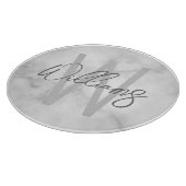 Planche À Découper Marbre blanc Script Monogramme personnalisé et nom (Coin)