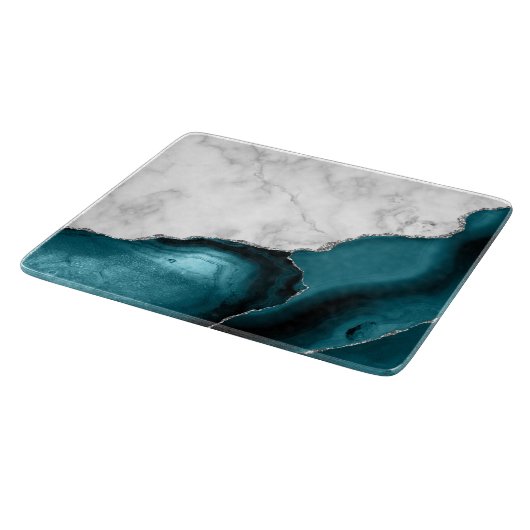 Planche À Découper Marbre blanc Turquoise Blue Agate Argent (Coin)