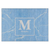 Planche À Découper Marbre bleu glace avec Monogramme de Veines blanch (Devant)