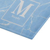 Planche À Découper Marbre bleu glace avec Monogramme de Veines blanch (Coin)