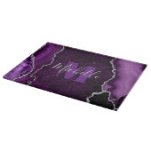 Planche À Découper Marbre d'agate Monogramme Paillettes Violet et Arg (Coin)