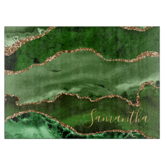 Planche À Découper Marbre d'agate pailleté vert et or faux (Devant)