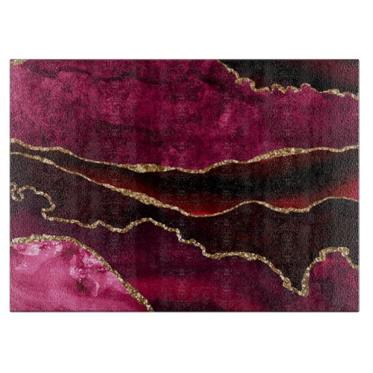 Planche À Découper Marbre d'agate rouge foncé et doré pailleté (Devant)