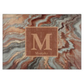 Planche À Découper Marbre de cuivre avec monogramme à veines blanches (Devant)