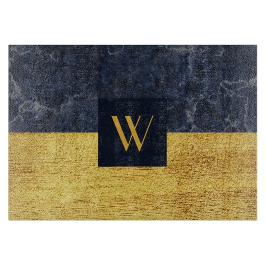 Planche À Découper Marbre Doré Monogramme Élégant (Devant)
