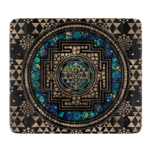 Planche À Découper Marbre et or Sri Yantra / Sri Chakra (Devant)