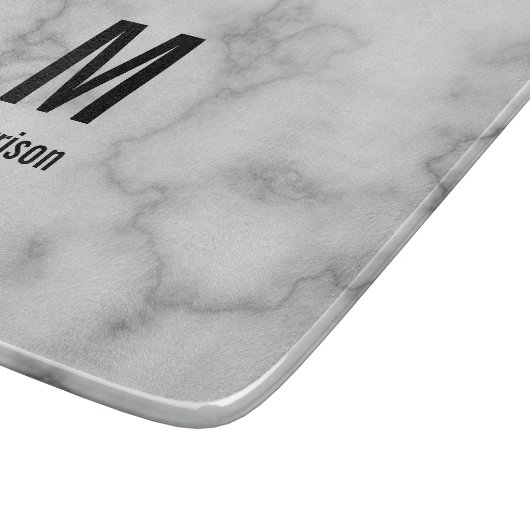 Planche À Découper Marbre gris Faux avec nom et monogramme (Coin)