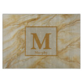 Planche À Découper Marbre jaune clair avec monogramme aux veines de b (Devant)