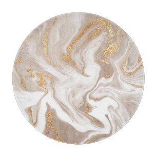 Planche À Découper Marbre liquide beige, art de la ligne dorée.