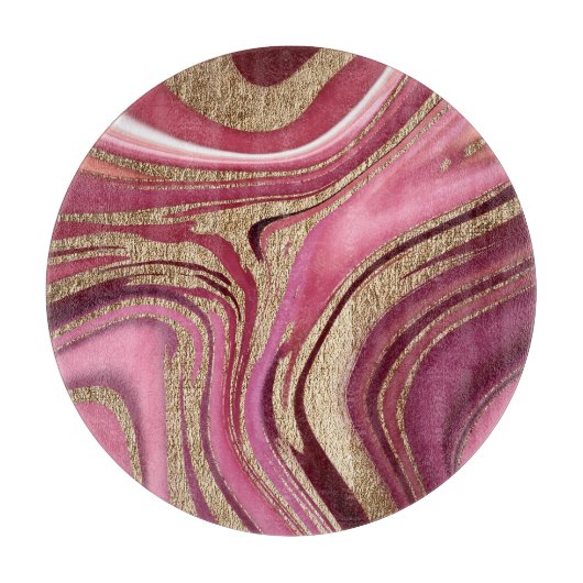 Planche À Découper Marbre liquide : Rouge or Abstrait. (Devant)