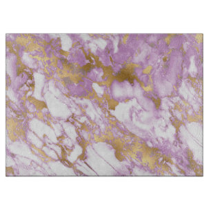 Planche À Découper Marbre Moderne Violet Clair, Blanc et Or