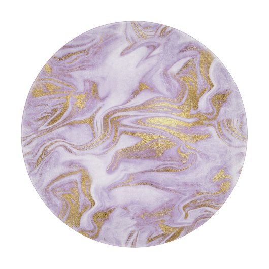 Planche À Découper Marbre Moderne Violet Clair, Blanc et Or (Devant)