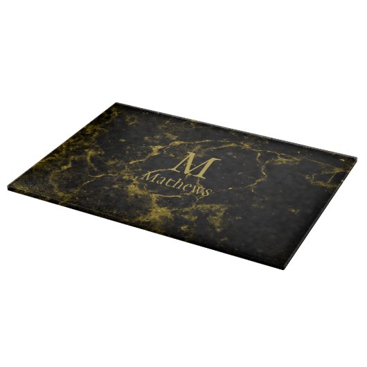 Planche À Découper Marbre Monogramme Or noir  (Coin)