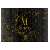 Planche À Découper Marbre Monogramme Or noir  (Devant)