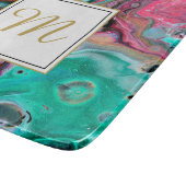 Planche À Découper Marbre monogramme rose et vert (Coin)