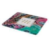 Planche À Découper Marbre monogramme rose et vert (Coin)