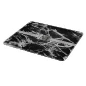 Planche À Découper Marbre noir et gris, Bande d'argent, Nom et monogr (Coin)