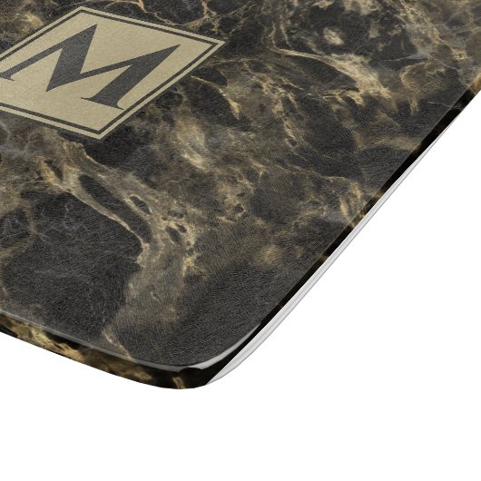 Planche À Découper Marbre noir et or de luxe | Monogramme (Coin)