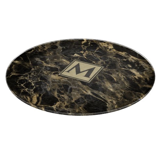 Planche À Découper Marbre noir et or de luxe | Monogramme (Coin)
