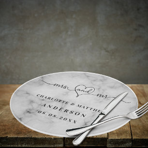 Planche À Découper Marbre noms blancs mrs élégants nouveaux mariés