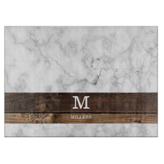Planche À Découper Marbre Personnalisé Et Monogramme En Bois Initiale (Devant)