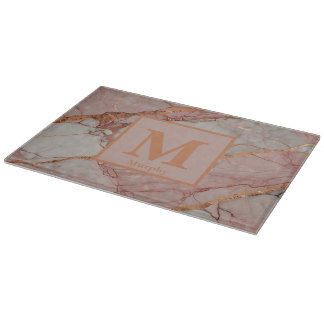 Planche À Découper Marbre rose avec Accents or Rose Monogramme