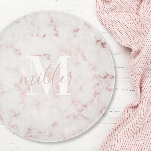 Planche À Découper Marbre Rose Monogramme Rond Verre
