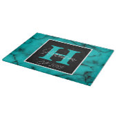 Planche À Découper Marbre Turquoise Sophistiqué monogramme nom année (Coin)