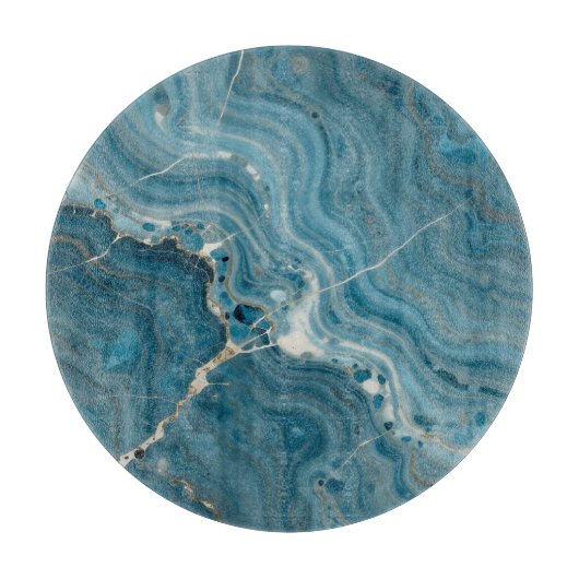 Planche À Découper Marbre Veine d'Or Agate Bleue (Devant)