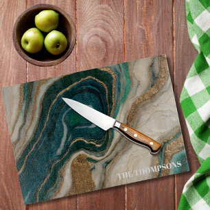 Planche À Découper Marbre Vert Or Paillettes Élégant Personnalisé 