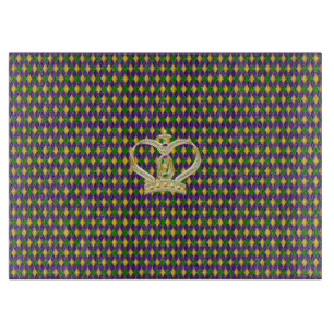 Planche À Découper Mardi Gras Motif arlequin avec Couronne d'or