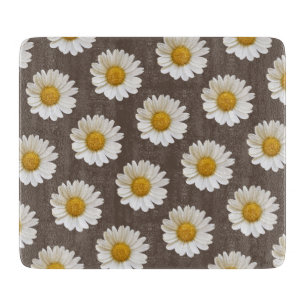 Planche À Découper Marguerites blanches sur Brown Arrière - plan Flor